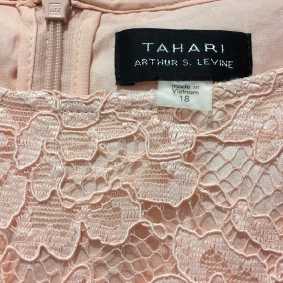 Tahari Arthur S. Levine blush pink crew neck lace overlay Dress NWT size 18 - Picture 3 of 4
